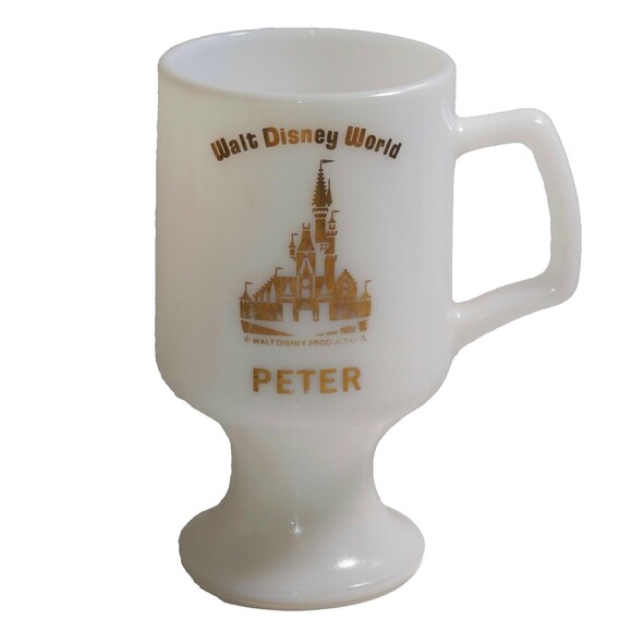 Walt Disney World Personalized Name White Milk Glass Pedestal Footed Mug Cup - Picture 1 of 7